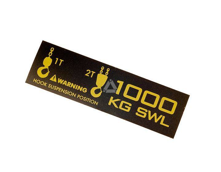 1000kg SWL / warning, model 2008 sticker
