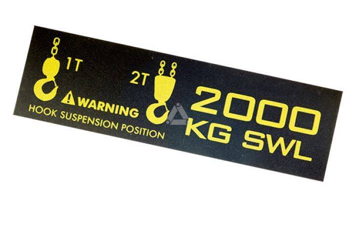 2000kg SWL / warning, model 2008 sticker