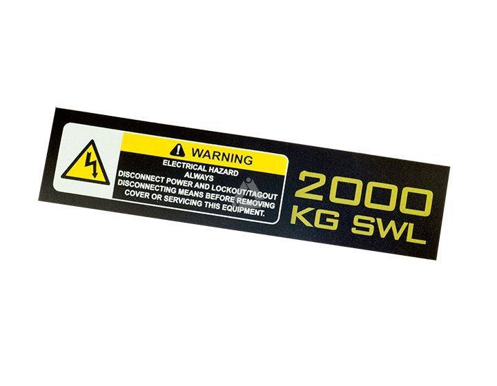 2000kg SWL / elec. hazard, model 2008 sticker