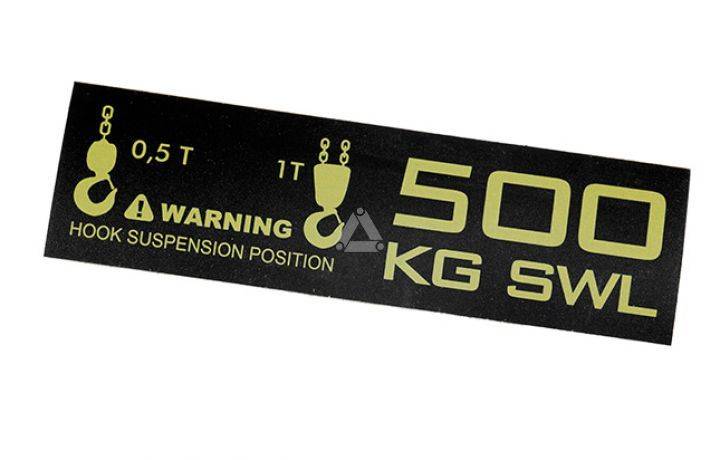 500kg SWL / warning, model 2008 sticker
