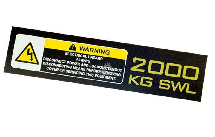 2000kg SWL / elec. hazard, model 2008 sticker